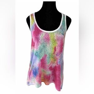 Rainbow Brand Tunic Tank Top M Linen Cotton Racerback Scoop Neck Tie Dye Pink